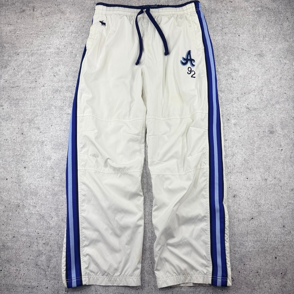 Vintage Y2K Abercrombie & Fitch White & Blue Track Pants 1892 Wide Leg Men Large